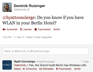 Twitter-Servicekanal HyattConcierge